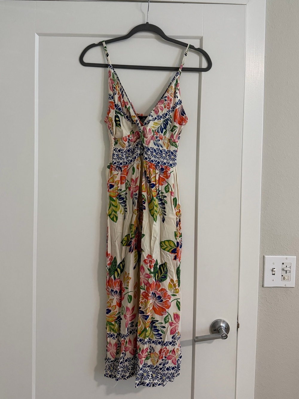 Angie Floral V-Neck Maxi Dress in Cream with Multi-Color Print